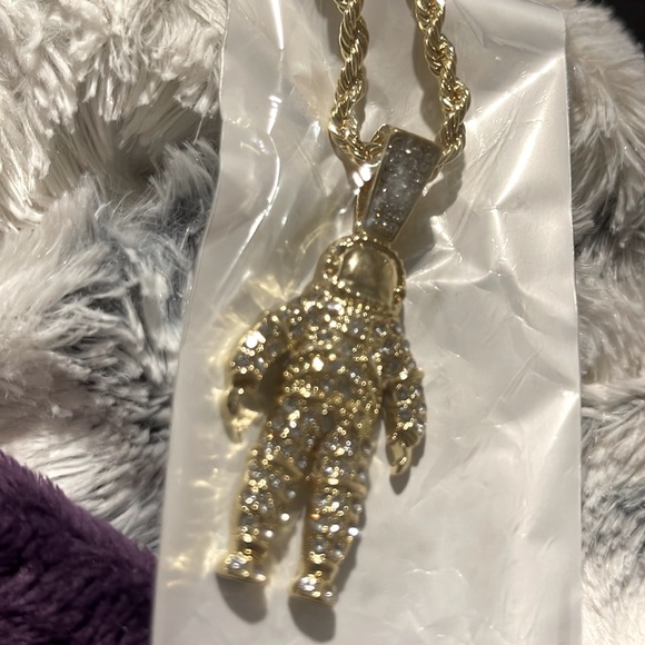 CZ astronaut necklace NIP Gold plated silver/gold 24” Bling Unisex - Picture 4 of 6